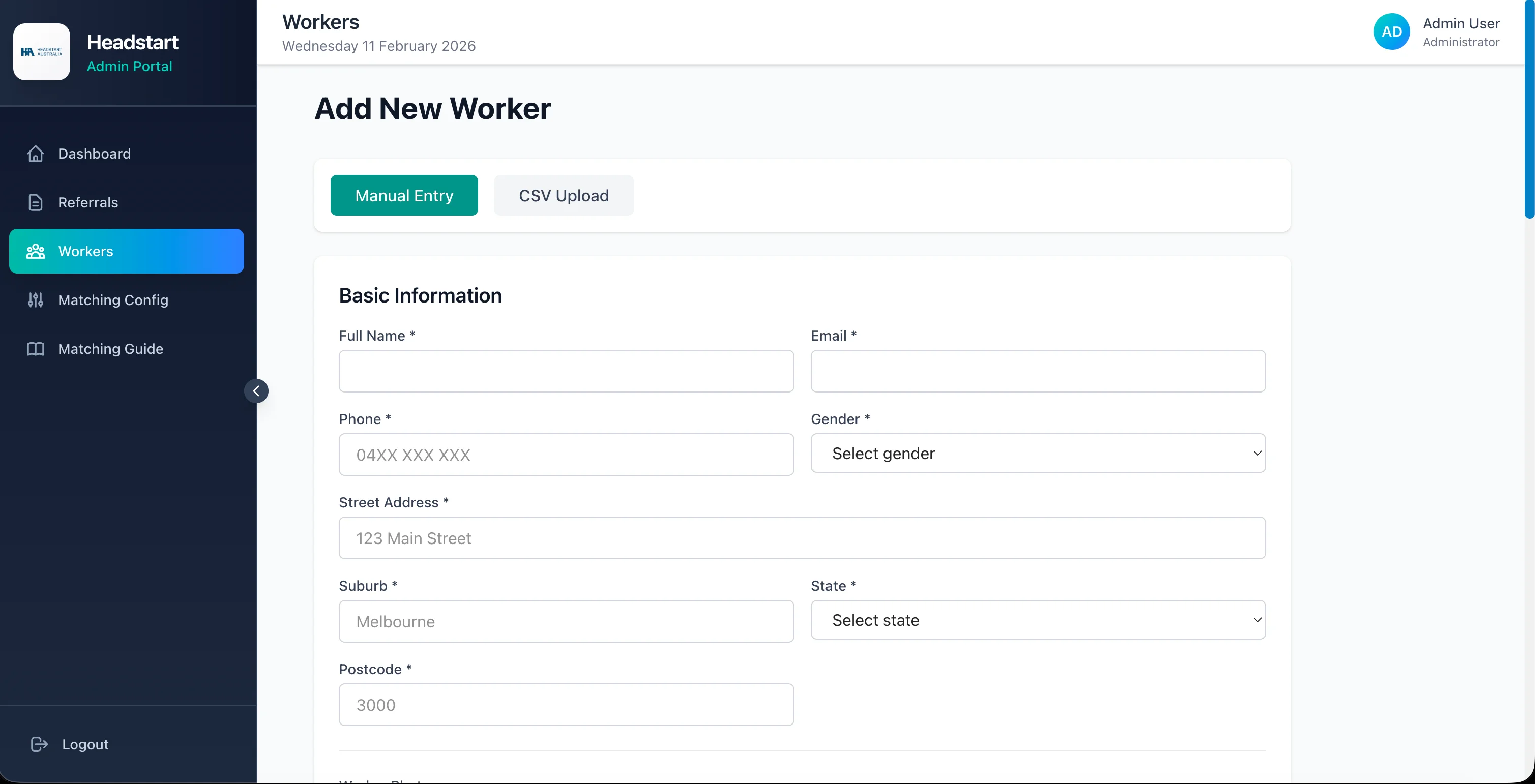HeadStart Add Worker